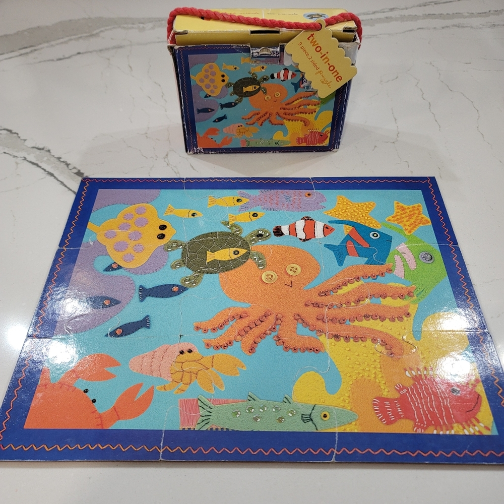Double sided toddler puzzle 9 pieces. Sea animals and forest animals.